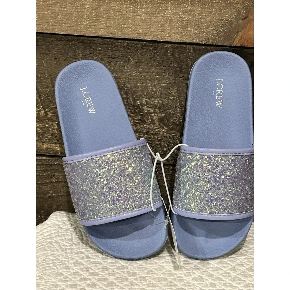 NWT Crewcuts Glitter Slides Size‎ 2 Purple Sparkle Slip Ons